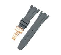 ROUHO Folding Buckle Silicone Watch Strap Men's Sports Watch Replacement Accessories for Audemars Piguet Royal Oak Casio G-Shock GA-2100-Grey + Rose Gold Buckle 26mm