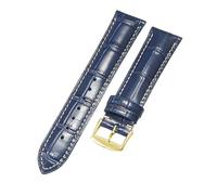 ROUHO Genuine Leather Watch Band Comfortable Replacement Dress Watch Band for Longines La Grande Classique Master Elegant Heritage-Blue + Gold Buckle 22mm