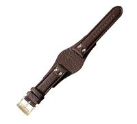 ROUHO Genuine Leather Watch Strap - 22mm Stainless Steel Buckle Watch Bracelet for Fossil CH2564 CH2565-Brown + Gold Buckle