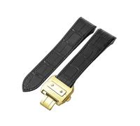 ROUHO Genuine Leather Watch Strap Adjustable Waterproof Watch Replacement Accessories for Cartier Santos 100-Black with Gold Buckle 23mm