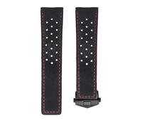 ROUHO Genuine Leather Watch Strap Breathable Watch Bracelet Watch Accessories for T-A-G HE-UE-R CAR-RE-RA AQ-UARA-CER MON-ACO-Black Red + Black Buckle 22mm
