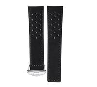ROUHO Genuine Leather Watch Strap Breathable Watch Bracelet Watch Accessories for T-A-G HE-UE-R CAR-RE-RA AQ-UARA-CER MON-ACO-Black + Silver Buckle 22mm
