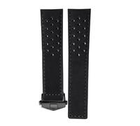 ROUHO Genuine Leather Watch Strap Breathable Watch Bracelet Watch Accessories for T-A-G HE-UE-R CAR-RE-RA AQ-UARA-CER MON-ACO-Black + Black Buckle 22mm