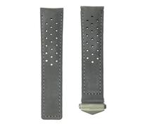 ROUHO Genuine Leather Watch Strap Breathable Watch Bracelet Watch Accessories for T-A-G HE-UE-R CAR-RE-RA AQ-UARA-CER MON-ACO-Grey + Silver Buckle 22mm