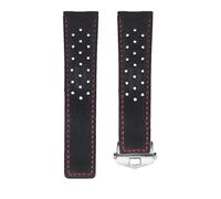 ROUHO Genuine Leather Watch Strap Breathable Watch Bracelet Watch Accessories for T-A-G HE-UE-R CAR-RE-RA AQ-UARA-CER MON-ACO-Black Red + Silver Buckle 22mm
