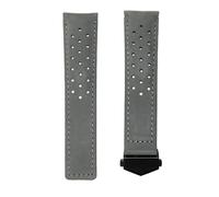 ROUHO Genuine Leather Watch Strap Breathable Watch Bracelet Watch Accessories for T-A-G HE-UE-R CAR-RE-RA AQ-UARA-CER MON-ACO-Grey + Black Buckle 22mm