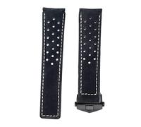 ROUHO Genuine Leather Watch Strap Breathable Watch Bracelet Watch Accessories for T-A-G HE-UE-R CAR-RE-RA AQ-UARA-CER MON-ACO-Black White + Black Buckle 22mm