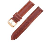 ROUHO Genuine Leather Watch Strap Comfortable & Durable Flat End Replacement Watch Band for Daniel Wellington DW-Brown + Gold Buckle 18mm