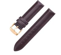 ROUHO Genuine Leather Watch Strap Comfortable & Durable Flat End Replacement Watch Band for Daniel Wellington DW-Coffee + Gold Buckle 20mm