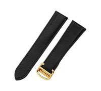 ROUHO Genuine Leather Watch Strap Quick Release Adjustable Watchband for Cartier Tank Solo WSTA0029 WSTA0030-Black + Gold Buckle 17mm