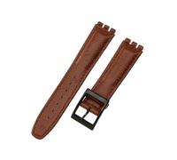 ROUHO Genuine Leather Watch Strap, Replacement Pin Buckle Women's Watch Bracelet for Swatch YCS YAS YGS-Brown + Black Buckle