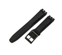 ROUHO Genuine Leather Watch Strap, Replacement Pin Buckle Women's Watch Bracelet for Swatch YCS YAS YGS-Black + Black Buckle