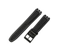 ROUHO Genuine Leather Watch Strap, Replacement Pin Buckle Women's Watch Bracelet for Swatch YCS YAS YGS-Black White + Black Buckle