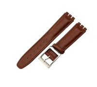 ROUHO Genuine Leather Watch Strap, Replacement Pin Buckle Women's Watch Bracelet for Swatch YCS YAS YGS-Brown + Silver Buckle