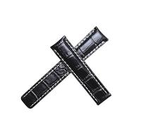 ROUHO Genuine Leather Watch Strap Replacement Watch Strap Watch Accessories Watch Band for BREITLING SUPEROCEAN AV-ENG-ER CHALLENGER-Black + White 24mm