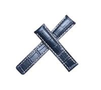 ROUHO Genuine Leather Watch Strap Replacement Watch Strap Watch Accessories Watch Band for BREITLING SUPEROCEAN AV-ENG-ER CHALLENGER-Dark Blue + White 22mm