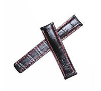 ROUHO Genuine Leather Watch Strap Replacement Watch Strap Watch Accessories Watch Band for BREITLING SUPEROCEAN AV-ENG-ER CHALLENGER-Black + Red 22mm