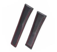 ROUHO Genuine Leather Watch Strap Soft Wristband Watch Accessories Watch Bracelet for T-A-G HE-UER CA-RRE-RA-Black + Red 24mm
