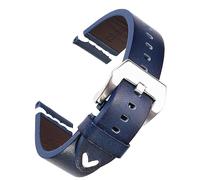 ROUHO Genuine Vintage Leather Watch Strap Universal Replacement Watch Strap Pin Buckle Watchband-Blue 18mm