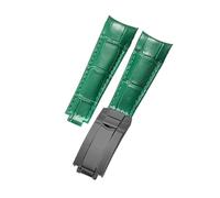 ROUHO Handmade Curved Watch Band 20mm, Folding Clasp Sweat-Resistant Men's Leather Watch Strap for Rolex Datejust 126234 116234 16233-Green