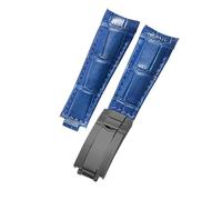 ROUHO Handmade Curved Watch Band 20mm, Folding Clasp Sweat-Resistant Men's Leather Watch Strap for Rolex Datejust 126234 116234 16233-Light Blue