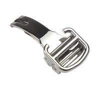 ROUHO Leather & Silicone Strap Deployment Watch Buckle Durable Replacement Folding Watch Clasp for Cartier Ballon Bleu-Silver 12mm