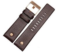 ROUHO Leather Watch Band Soft Replacement Rose Gold Pin Buckle Watch Accessory for Diesel DZ4323 7312 7314 7348 1657 4318-Brown 28mm