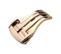 ROUHO Leather Watch Strap Accessories Stainless Steel Double Press Folding Watch Buckle for Omega De Ville Speedmaster-Rose Gold 14mm