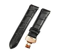 ROUHO Leather Watchband Accessories Durable Metal Clasp Watch Strap for Tissot Couturier T035-Black + Rose Gold Buckle 22mm