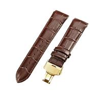 ROUHO Leather Watchband Accessories Durable Metal Clasp Watch Strap for Tissot Couturier T035-Brown + Gold Buckle 24mm