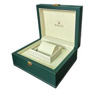 ROUHO Mens Watch Organiser Green Leather Style Gold Hardware Cream Interior Single Slot Solid Wood Protective Storage for Rolex President