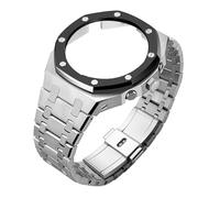 ROUHO Metal Watch Band Case Replacement Kit, Stainless Steel Strap Bezel Watch Accessories for Casio Mens G-Shock GA2100/GA-2110-Silver + Black 1