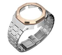 ROUHO Metal Watch Band Case Replacement Kit, Stainless Steel Strap Bezel Watch Accessories for Casio Mens G-Shock GA2100/GA-2110-Silver + Rose Gold