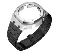 ROUHO Metal Watch Band Case Replacement Kit, Stainless Steel Strap Bezel Watch Accessories for Casio Mens G-Shock GA2100/GA-2110-Black + Silver