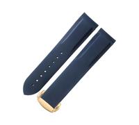 ROUHO Modified Silicone Men's Watch Strap Gold Fold-Over Clasp Watchband for Seamaster 300 Planet Ocean 600m-Blue 20mm