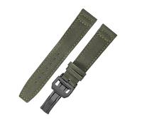 ROUHO Nylon Canvas & Leather Watch Band Replacement Deployment Clasp Durable Watch Strap for IWC Portofino Pilot Portuguese-Green + Black Buckle 22mm