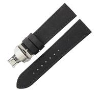 ROUHO Nylon & Leather Watch Band Hybrid Canvas Replacement Men's Watch Strap for Seiko NATO-Black with Silver Deployment Buckle 22mm