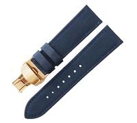 ROUHO Nylon & Leather Watch Band Hybrid Canvas Replacement Men's Watch Strap for Seiko NATO-Blue with Gold Deployment Buckle 22mm