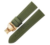 ROUHO Nylon & Leather Watch Band Hybrid Canvas Replacement Men's Watch Strap for Seiko NATO-Green with Gold Deployment Buckle 22mm