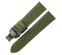 ROUHO Nylon & Leather Watch Band Hybrid Canvas Replacement Men's Watch Strap for Seiko NATO-Green with Black Deployment Buckle 20mm