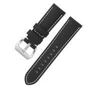 ROUHO Nylon Replacement Watch Strap Breathable Leather Bottom Watchband Adjustable Buckle for Panerai-Black + White 20mm