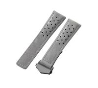 ROUHO Perforated Suede Leather Watch Strap Frosted Soft Replacement Watch Band for TAG Heuer Carrera Monaco-Grey with Black Deployment Buckle 22mm