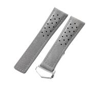 ROUHO Perforated Suede Leather Watch Strap Frosted Soft Replacement Watch Band for TAG Heuer Carrera Monaco-Grey with Silver Deployment Buckle 22mm