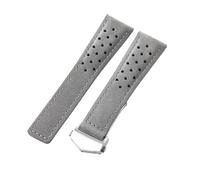 ROUHO Perforated Suede Leather Watch Strap Frosted Soft Replacement Watch Band for TAG Heuer Carrera Monaco-Grey with Silver Deployment Buckle 20mm