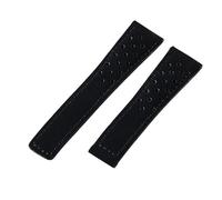 ROUHO Perforated Suede Leather Watch Strap Frosted Soft Replacement Watch Band for TAG Heuer Carrera Monaco-Black Without Buckle 20mm
