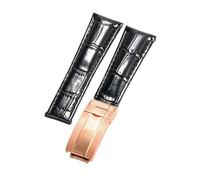 ROUHO Premium 20mm Genuine Leather Watch Strap Durable & Classic Replacement Watchband for Rolex Daytona Yacht-Master Submariner-Black + Rose Gold Buckle