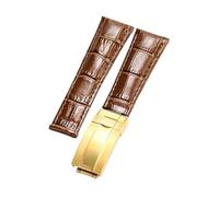 ROUHO Premium 20mm Genuine Leather Watch Strap Durable & Classic Replacement Watchband for Rolex Daytona Yacht-Master Submariner-Brown + Gold Buckle