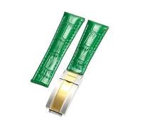 ROUHO Premium 20mm Genuine Leather Watch Strap Durable & Classic Replacement Watchband for Rolex Daytona Yacht-Master Submariner-Green + Silver Gold Buckle