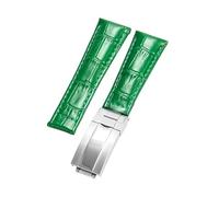 ROUHO Premium 20mm Genuine Leather Watch Strap Durable & Classic Replacement Watchband for Rolex Daytona Yacht-Master Submariner-Green + Silver Buckle