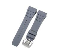 ROUHO Premium 25mm Rubber Replacement Watch Band Adjustable Silicone Watch Strap for Richard Mille RM-11-Grey + Silver Buckle